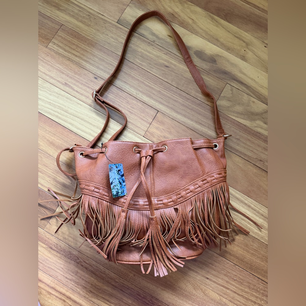 Amazon Fringed Tan Leather Shoulder Bag